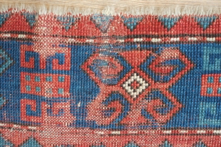 Fachralo Kazak rug, Mid to 3rd quarter of the 19th century? Intriguing double cross motif which almost foats over the ground. a striking effect with the use of contrasting red and blue.  ...