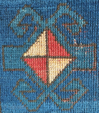 Fachralo Kazak rug, Mid to 3rd quarter of the 19th century? Intriguing double cross motif which almost foats over the ground. a striking effect with the use of contrasting red and blue.  ...