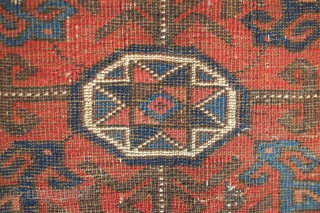 Baluch bag face, 19th century. Excellent soft pile and overall condition. Abstracted dragon motifs in the four corners of the central medallion. One of the blues is that Timuri electric blue. A  ...