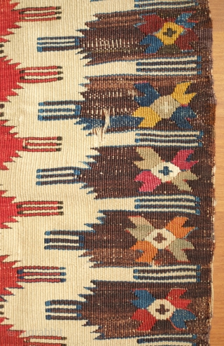 Karakoyunlu kilim, 19th century. Animal pelt layout. At least nine colors. 92 x 140 cm. Contact danauger@tribalgardenrugs.com                