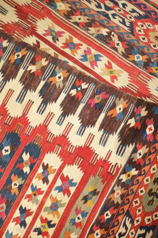 Karakoyunlu kilim, 19th century. Animal pelt layout. At least nine colors. 92 x 140 cm. Contact danauger@tribalgardenrugs.com                