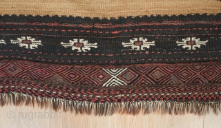 sofreh, 19th century.  Possibly Veramin area.  Camel wool field with brocade work in the central element.  Excellent soumak in the outer border. Great condition.   120 x 117  ...