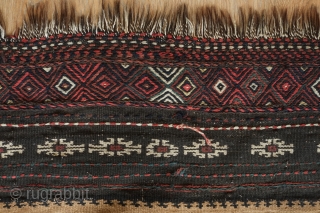 sofreh, 19th century.  Possibly Veramin area.  Camel wool field with brocade work in the central element.  Excellent soumak in the outer border. Great condition.   120 x 117  ...