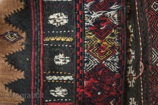 sofreh, 19th century.  Possibly Veramin area.  Camel wool field with brocade work in the central element.  Excellent soumak in the outer border. Great condition.   120 x 117  ...