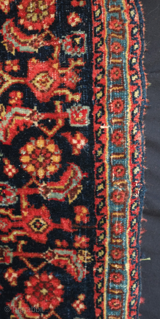 Bidjar mat, 19th century.  Five or six colors with a beautiful thin lighter blue border.  Afshan-like design scheme with Heratis and round floral motifs. Good condition. 65 x 63 cm,  ...
