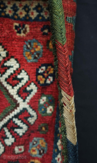 Qashqa'i complete bag, 19th century. You can feel the lanolin in the plush wool pile. Mezmerizing kilim back. 41 x 39 cm. Contact danauger@tribalgardenrugs.com         