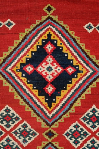 Qashqa'i Kilim, 4th quarter of 19th century. Very tight and fine weave and on the thin side. All natural dyes in saturated tones. A refined and wonderful composition. In great condition and  ...