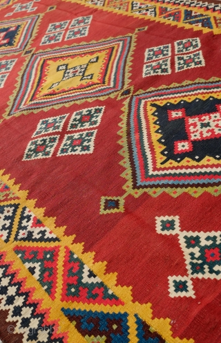 Qashqa'i Kilim, 4th quarter of 19th century. Very tight and fine weave and on the thin side. All natural dyes in saturated tones. A refined and wonderful composition. In great condition and  ...