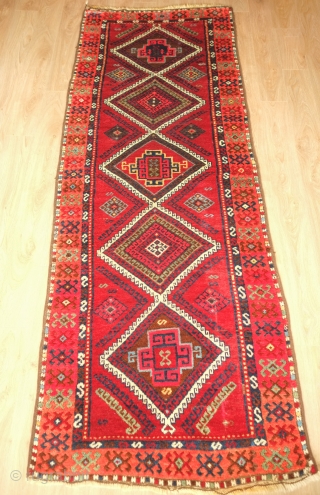 Arapgir runner, 19th century.  Lush wool and good pile.  Good colors.  Nicely drawn kochanaks in the diamonds.  96 x 273 cm.  Contact danauger@tribalgardenrugs.com     