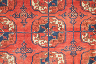Tekke rug, 19th century.  Sweet floppy feel and an atypical tree of life design in the main border. The width and height of the gols are about even making for a  ...