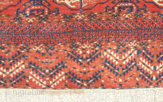 Tekke rug, 19th century.  Sweet floppy feel and an atypical tree of life design in the main border. The width and height of the gols are about even making for a  ...