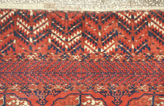 Tekke rug, 19th century.  Sweet floppy feel and an atypical tree of life design in the main border. The width and height of the gols are about even making for a  ...