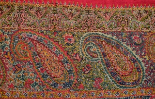 Kashmir Shawl Fragment, Late 18th to 1st quarter of the 19th Century.  This is the end portion of a long shawl.  It has an outstanding and unusual tree design in  ...