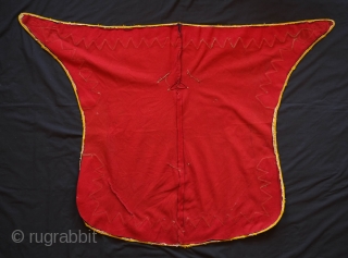 Balkan Ceremonial Saddle Cover, 1900 or so.  This is put together from sturdy broadcloth and yellow and blue cording.  It has wonderful colors and striking zigzag design.  The backing  ...