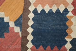 Tajik Arab Kilim, Late 19th century. Wonderful colors and design solid blocks of alternating color separated by continuous diamond borders. Sturdy construction in all wool with dark wool warps. There are a  ...