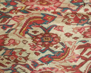 Senneh Kilim, 19th century.  Green in the ground populated with wonderfully drawn small shrubs. Mahi motifs in the central medallion.  Yellow border.  Some small areas of darning.  130  ...