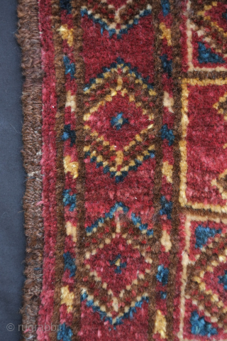 Beshir saddle bag face, 19th century. The wool is silky soft and the the colors rich with a shiny salmon-pink red.  The pile is full.  The very bottom 1 or  ...
