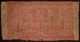 Kashmir Long Shawl End Panel, Fourth quarter of the 18th Century.  Has very good age. Extremely fine weaving, maybe of the finest group. It has a few small holes.  Still  ...