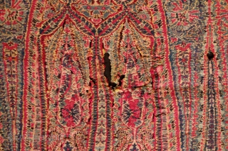 Kashmir Long Shawl End Panel, Fourth quarter of the 18th Century.  Has very good age. Extremely fine weaving, maybe of the finest group. It has a few small holes.  Still  ...