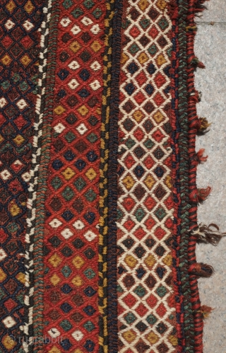 Kerman area Shiraki Palas, Khamseh, 19th Century. Fantastic deep indigo blue in the ground area. A dazzling variety of colors like a bed of jewels. Woven in two parts. In very good  ...