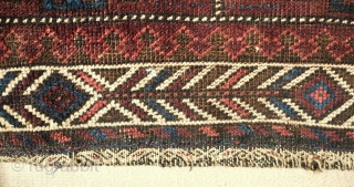 Baluch bag, Western Afghanistan, 19th century.  Long kochanaks.  Deep silky colors and wool.  Small spot in the bottom right corner.  66 x 75 cm.  Contact danauger@tribalgardenrugs.com  