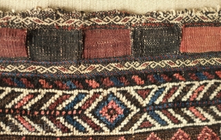 Baluch bag, Western Afghanistan, 19th century.  Long kochanaks.  Deep silky colors and wool.  Small spot in the bottom right corner.  66 x 75 cm.  Contact danauger@tribalgardenrugs.com  