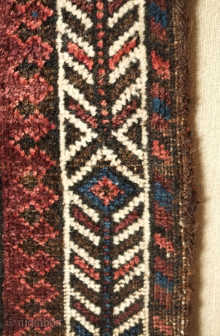 Baluch bag, Western Afghanistan, 19th century.  Long kochanaks.  Deep silky colors and wool.  Small spot in the bottom right corner.  66 x 75 cm.  Contact danauger@tribalgardenrugs.com  