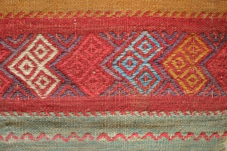 Kutahya chuval, mid-to early 19th century, possibly older. Excellent colors showing its age.  Mounted on linen.  103 x 192 cm, Linen 119 x 208 cm.  Contact danauger@tribalgardenrugs.com   