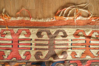 Konya Aksaray double paneled long kilim, 19th century.  Overall very good condition. A few small repairs here and there. Good colors and dynamic design.  175 x 333 cm   