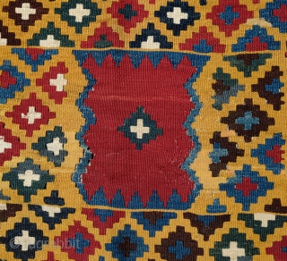 Qashaqa'i yellow ground kilim, Late 19th/Early 20th Century.  Fabulous saturated natural colors.  A stunning piece.  160 x 258 cm.           