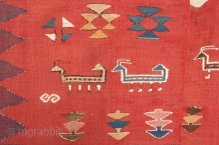 Azeri Shadda, 19th century.  Woven in two pieces. Covered in animal herds with their shepherds. A wonderful ethnographic scene.  162 x 193 cm. Contact danauger@tribalgardenrugs.com      