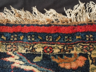 Bidjar Vagireh, 19th century or early 20th century.  Plush pile.  A bit of moth nibble on the bottom right hand corner.  45 x 75 cm. Contact danauger@tribalgardenrugs.com   