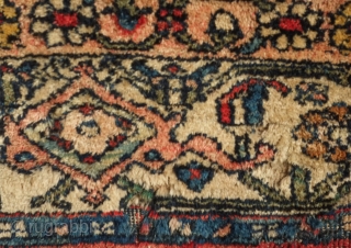 Bidjar Vagireh, 19th century or early 20th century.  Plush pile.  A bit of moth nibble on the bottom right hand corner.  45 x 75 cm. Contact danauger@tribalgardenrugs.com   