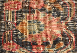 Bidjar Vagireh, 19th century or early 20th century.  Plush pile.  A bit of moth nibble on the bottom right hand corner.  45 x 75 cm. Contact danauger@tribalgardenrugs.com   