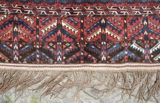 Yomut engsi, 19th century. Excellent condition with full pile.  Nice elems and particularly striking are the zoomorphic motifs in the cross hatch borders.  145 x 178 cm. Contact danauger@tribalgardenrugs.com  