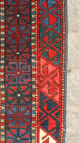Zeikhur/Seichur rug dated to 1885.  The white ground makes for a wonderful foil for the large main motifs. Exceptional condition for it's age.  137 x 188 cm.  Contact danauger@tribalgardenrugs.com 
