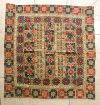 Greek Mainland Embroidery, 3rd-4th Quarter of the 19th Century.  Excellent cross stitch embroidery with large carnation-type floral motifs and two strips of trees of life or repeat pomegranate vines.  A  ...