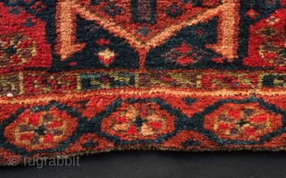 Lori saddle bag face, 19th century. At least eight colors including a deep purple and pastel green.  The outermost border is missing.  40 x 47 cm. Contact danauger@tribalgardenrugs.com   