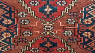 Yomut torba in Chodor design, late 19th century. The weave is very fine.  Each medallion is two-toned with a deep green juxtaposed on the bottom of one and the top half  ...