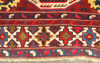 Kuba pole medallion rug, 19th century.  Fantastically drawn kochaks in the pole medallion.  It boasts a myriad of motifs such as Harshangs, swastikas, birds, Talish rosettes, tulips, compartments, and others.  ...