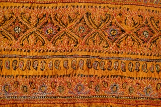 Kerman embroidery, 19th Century.  Apricot wool ground cloth.  Intricate workmanship.  90 x 90 cm.                