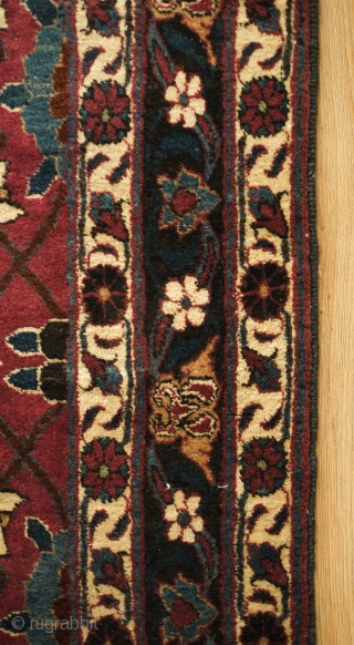 Veramin Runner, 1920s. Wonderful deep rich purple-red ground and overall Mina Khani-like floral pattern.  The pile is thick.  There is one small section of repair on the right side excellently  ...