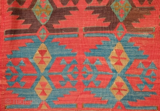 Aksaray Red Ground Kilim, 3rd to 4th quarter of 19th Century. Unusual for its red ground. In wonderful shape but for a couple of well done repairs and restoration on the ends.  ...