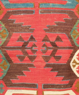 Aksaray Red Ground Kilim, 3rd to 4th quarter of 19th Century. Unusual for its red ground. In wonderful shape but for a couple of well done repairs and restoration on the ends.  ...