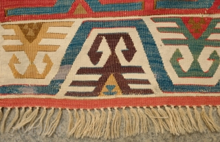 Aksaray Red Ground Kilim, 3rd to 4th quarter of 19th Century. Unusual for its red ground. In wonderful shape but for a couple of well done repairs and restoration on the ends.  ...