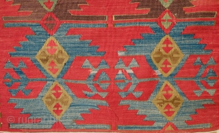 Aksaray Red Ground Kilim, 3rd to 4th quarter of 19th Century. Unusual for its red ground. In wonderful shape but for a couple of well done repairs and restoration on the ends.  ...
