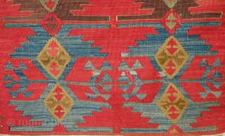 Aksaray Red Ground Kilim, 3rd to 4th quarter of 19th Century. Unusual for its red ground. In wonderful shape but for a couple of well done repairs and restoration on the ends.  ...