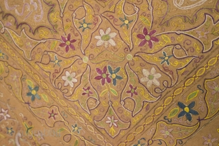 Tepebasi Embroidered Cover, 1880s or so. Very fine silk embroidery on a camel colored wool broadcloth. The designs are finely articulated with circles in the corners and a possible Abdulhamid II tugra  ...