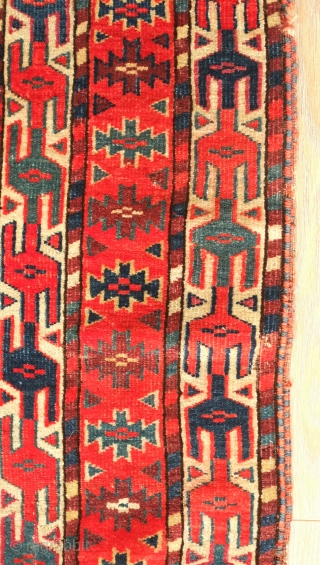 Yomut ensi, 19th century.  Very soft wool.  Fantastic elems. A couple of small holes in the field and bottom left corner.  Otherwise the pile is in good condition.   ...