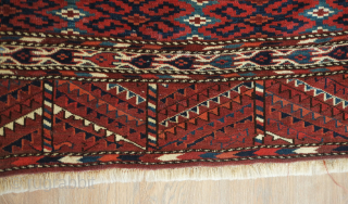Yomut Turkmen rug, early 20th century.  This weave on this kilim design rug is exceptional and so is the wool. Good colors and dated to 1905 according to the inscription. Excellent  ...